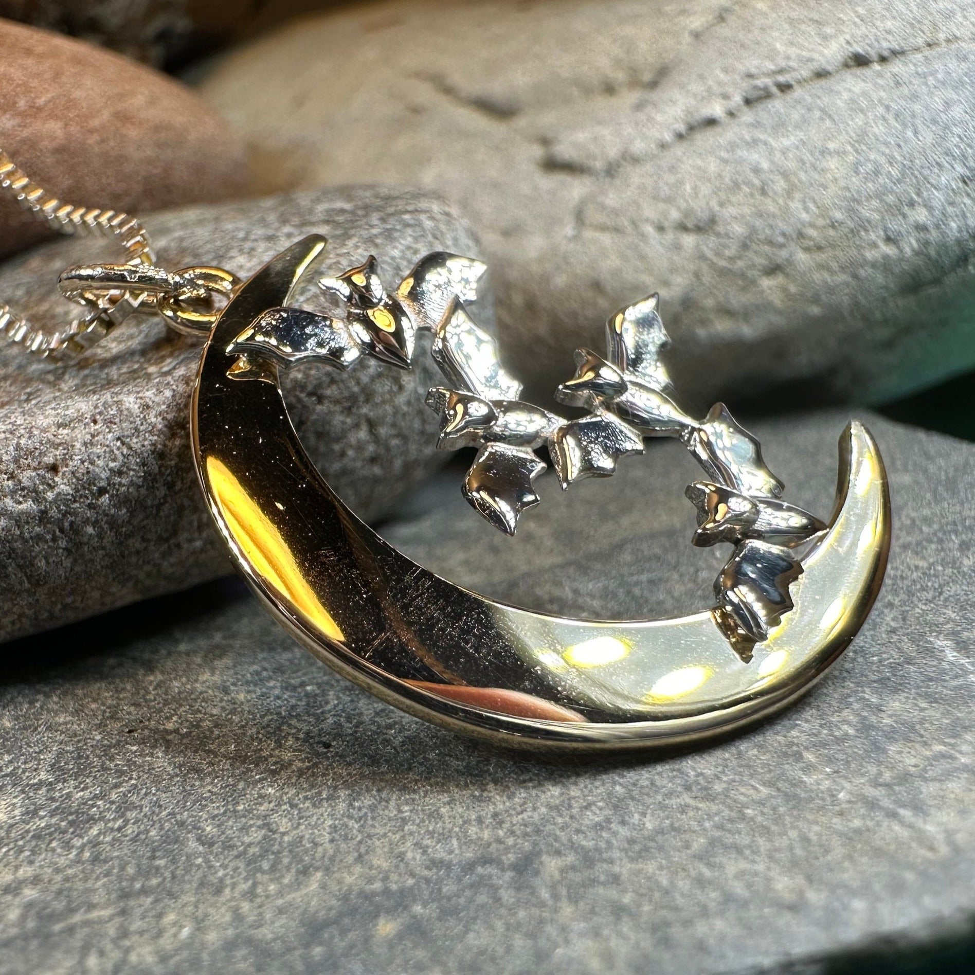 Moon & Flying Bats Necklace