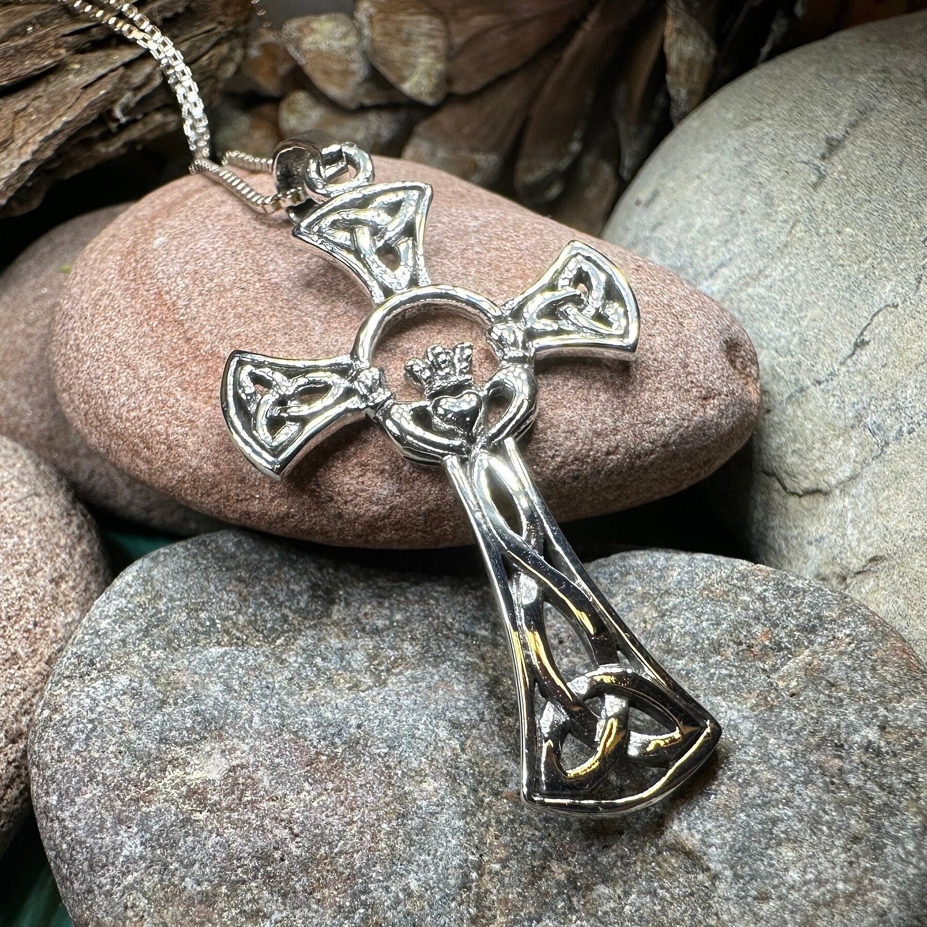 Trinity Knot Claddagh Cross Necklace