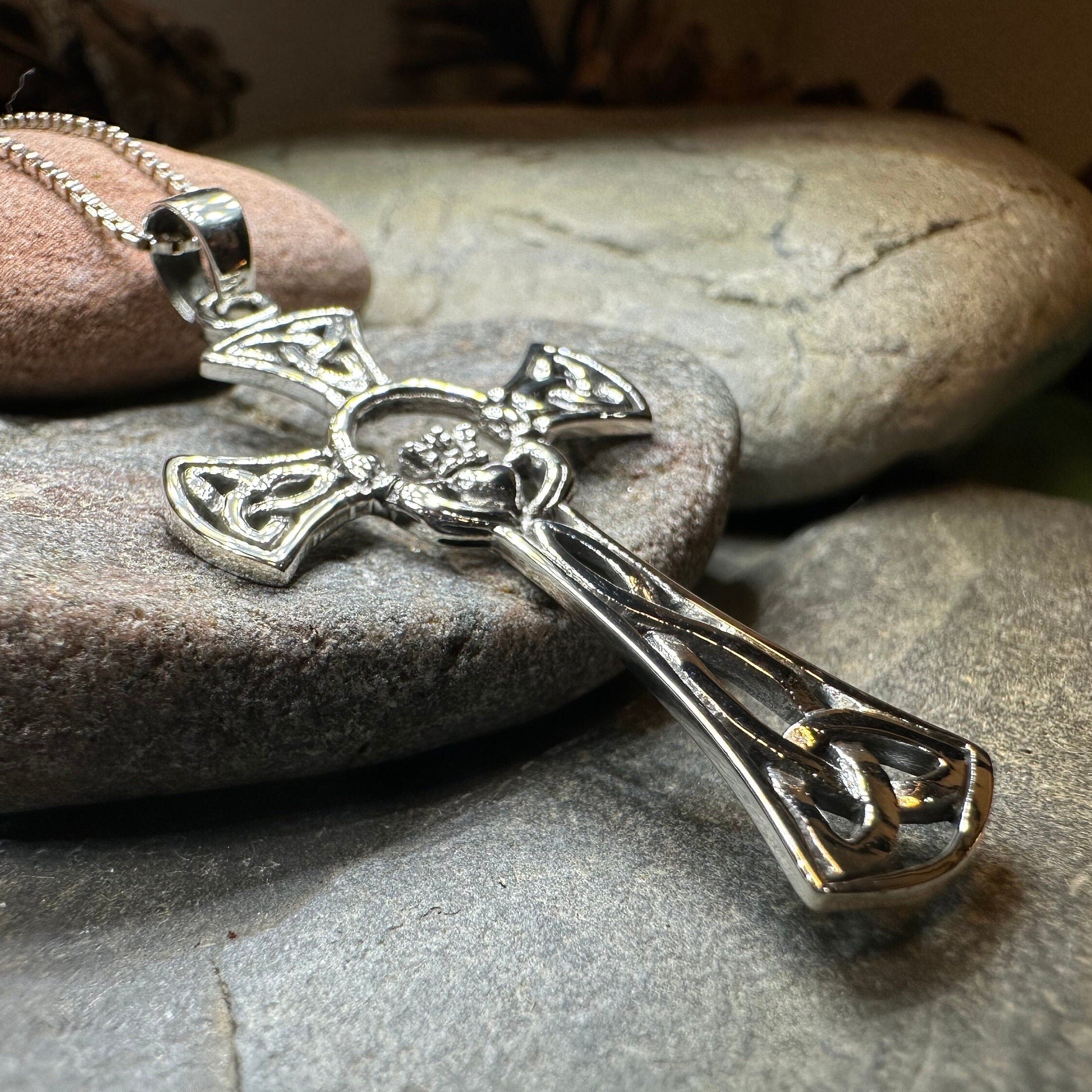 Trinity Knot Claddagh Cross Necklace