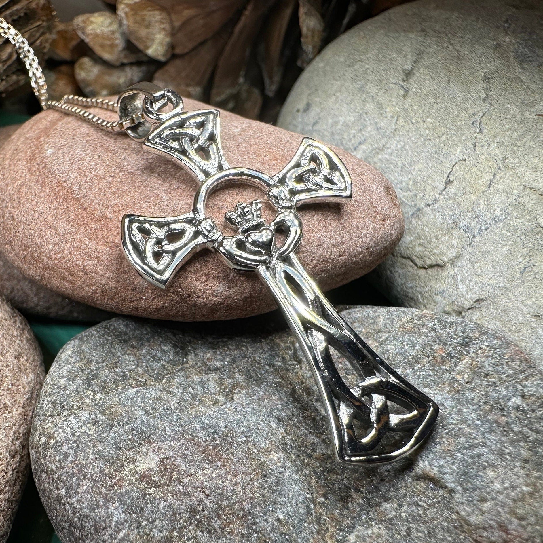Trinity Knot Claddagh Cross Necklace