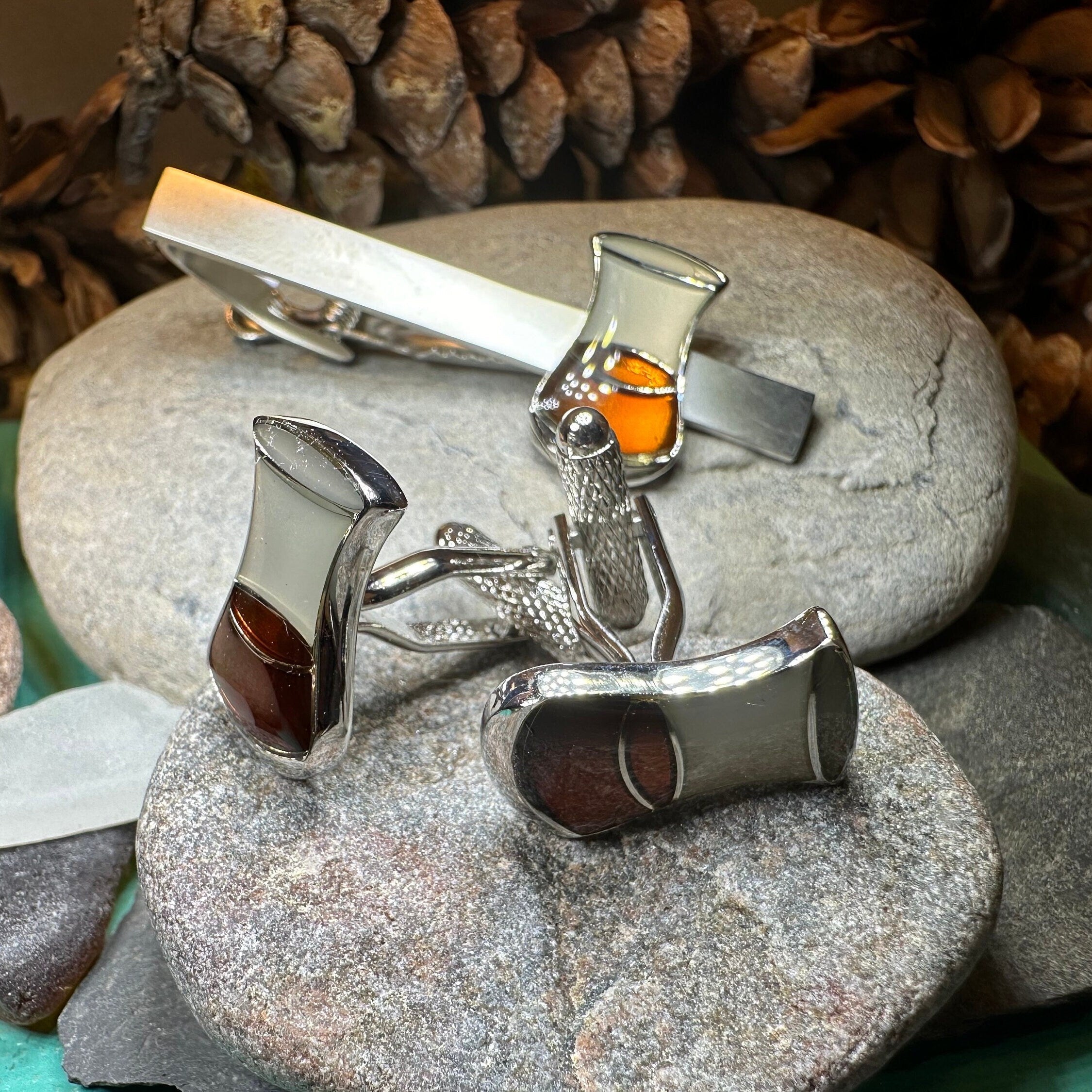 Scotch Whisky Cuff Links & Tie Clip Set