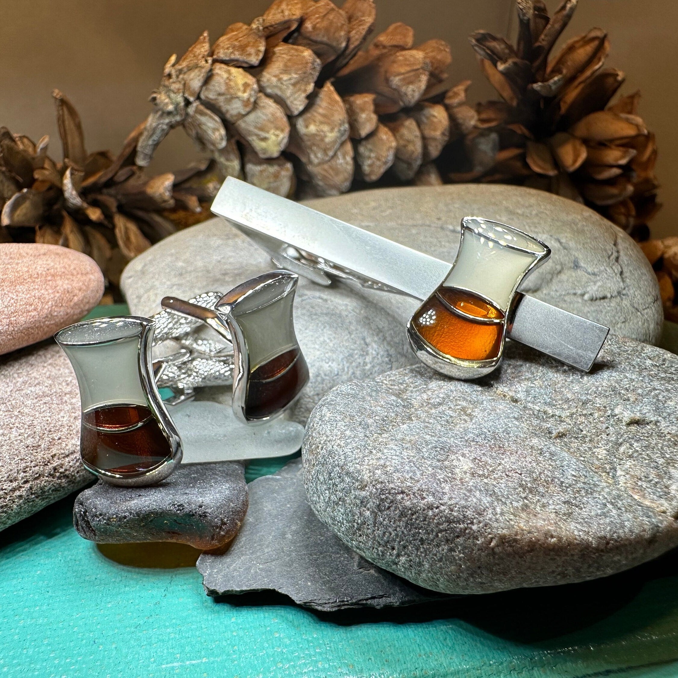 Scotch Whisky Cuff Links & Tie Clip Set