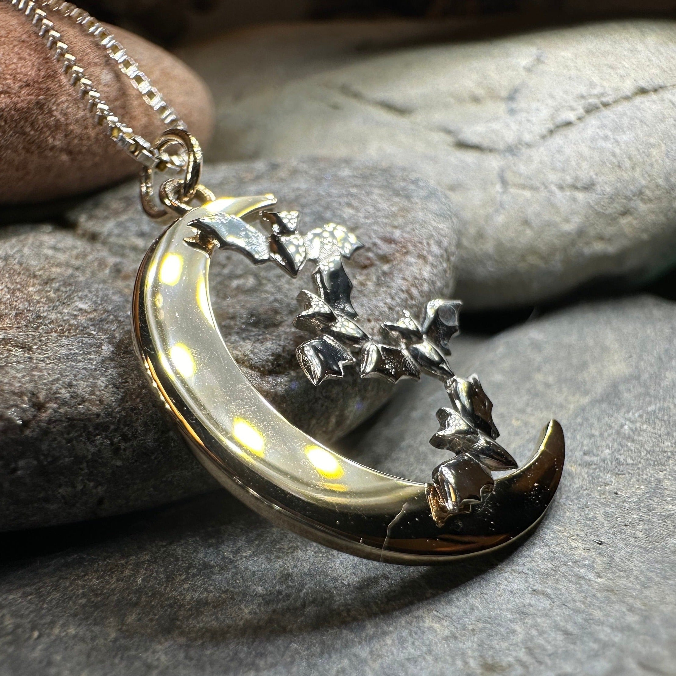Moon & Flying Bats Necklace