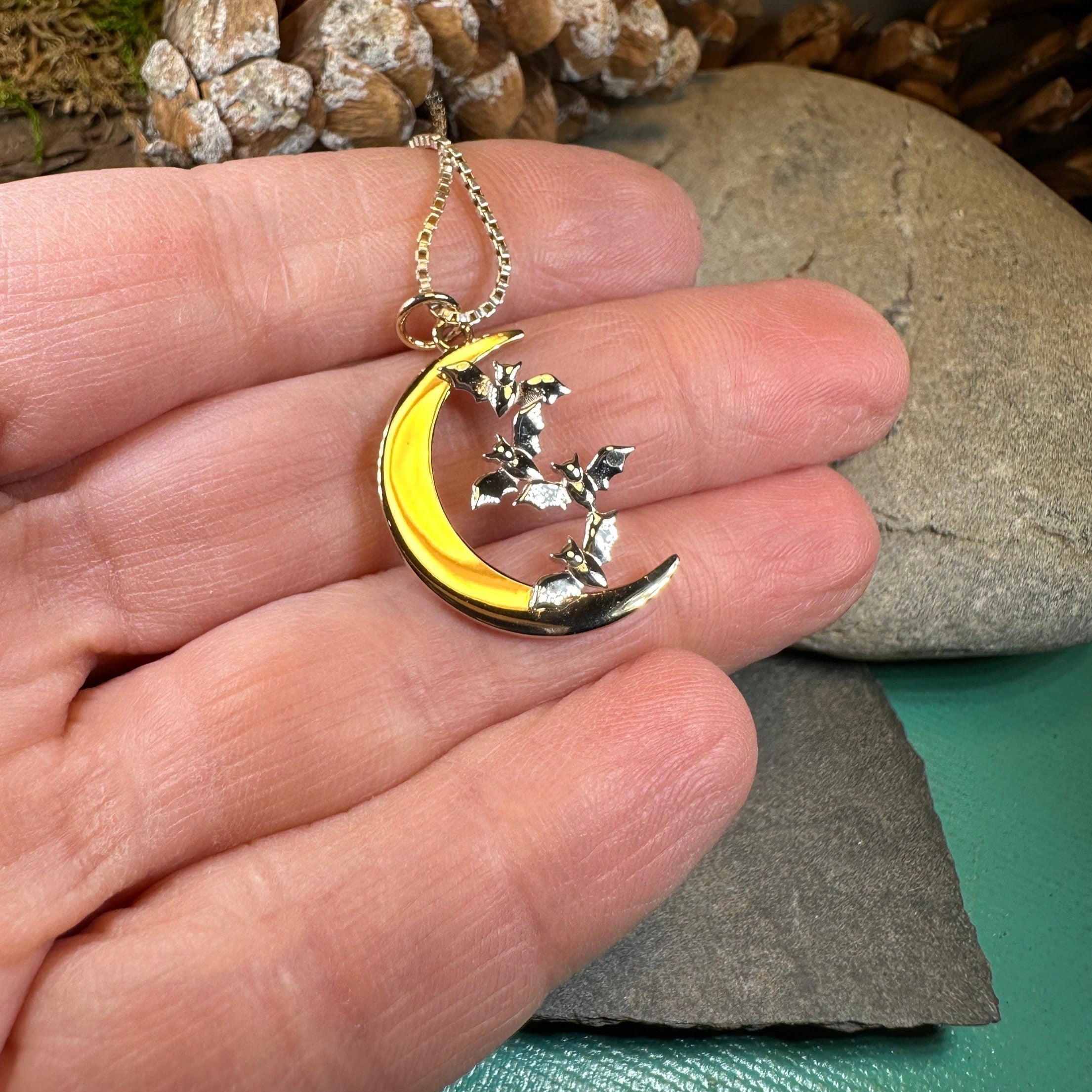 Moon & Flying Bats Necklace
