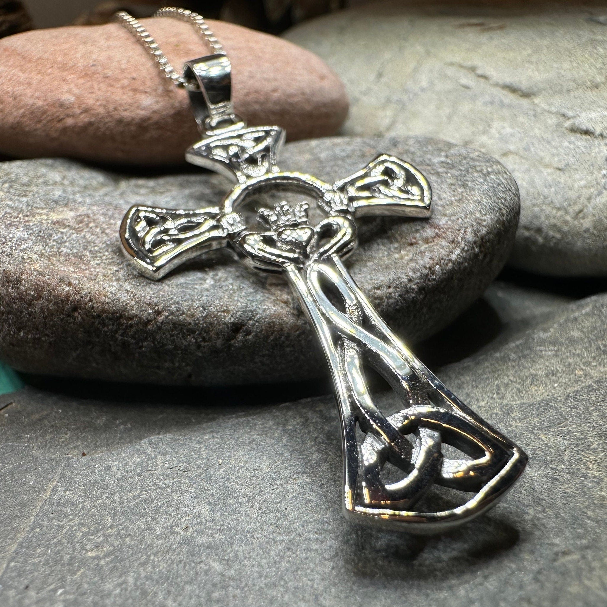 Trinity Knot Claddagh Cross Necklace