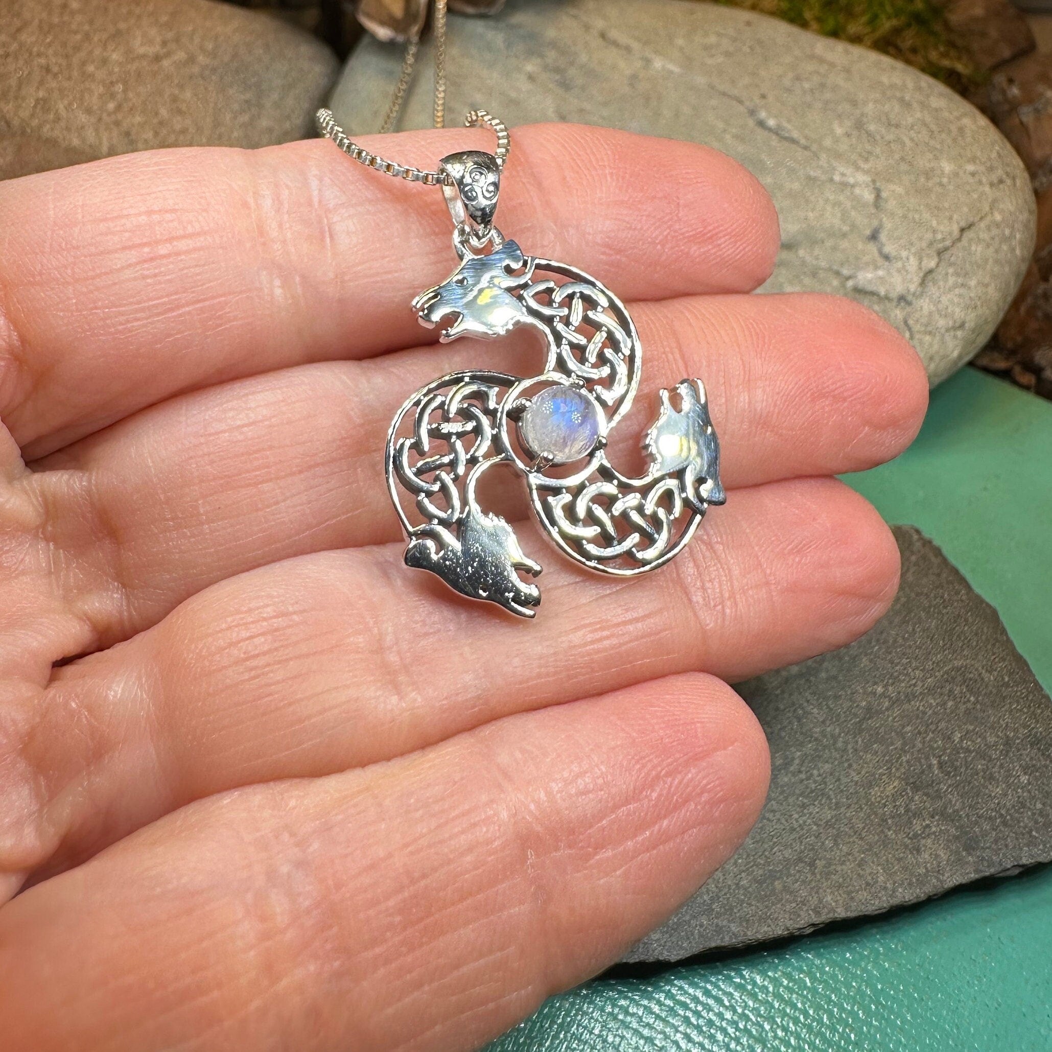 Celtic Bear Triple Spiral Necklace