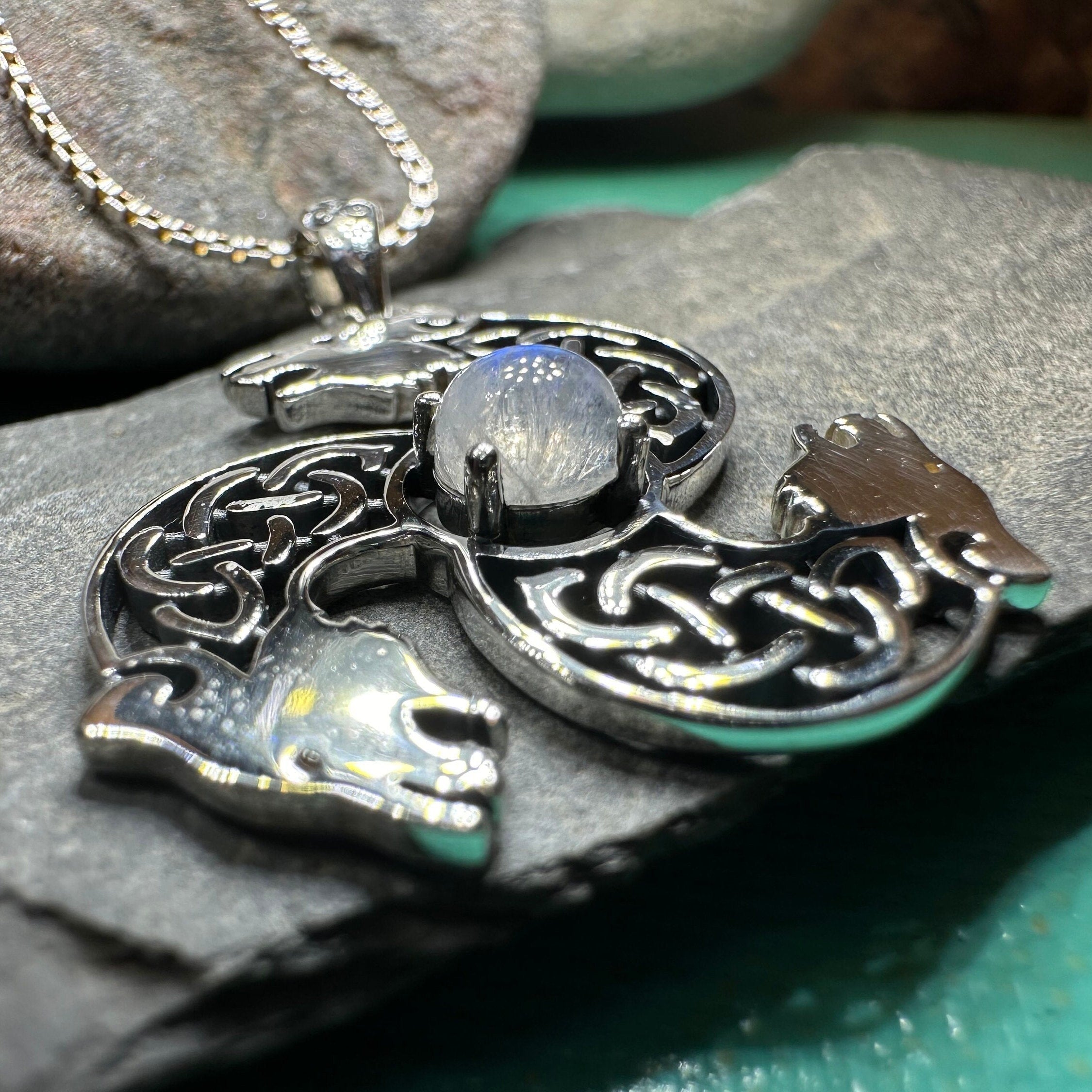 Celtic Bear Triple Spiral Necklace