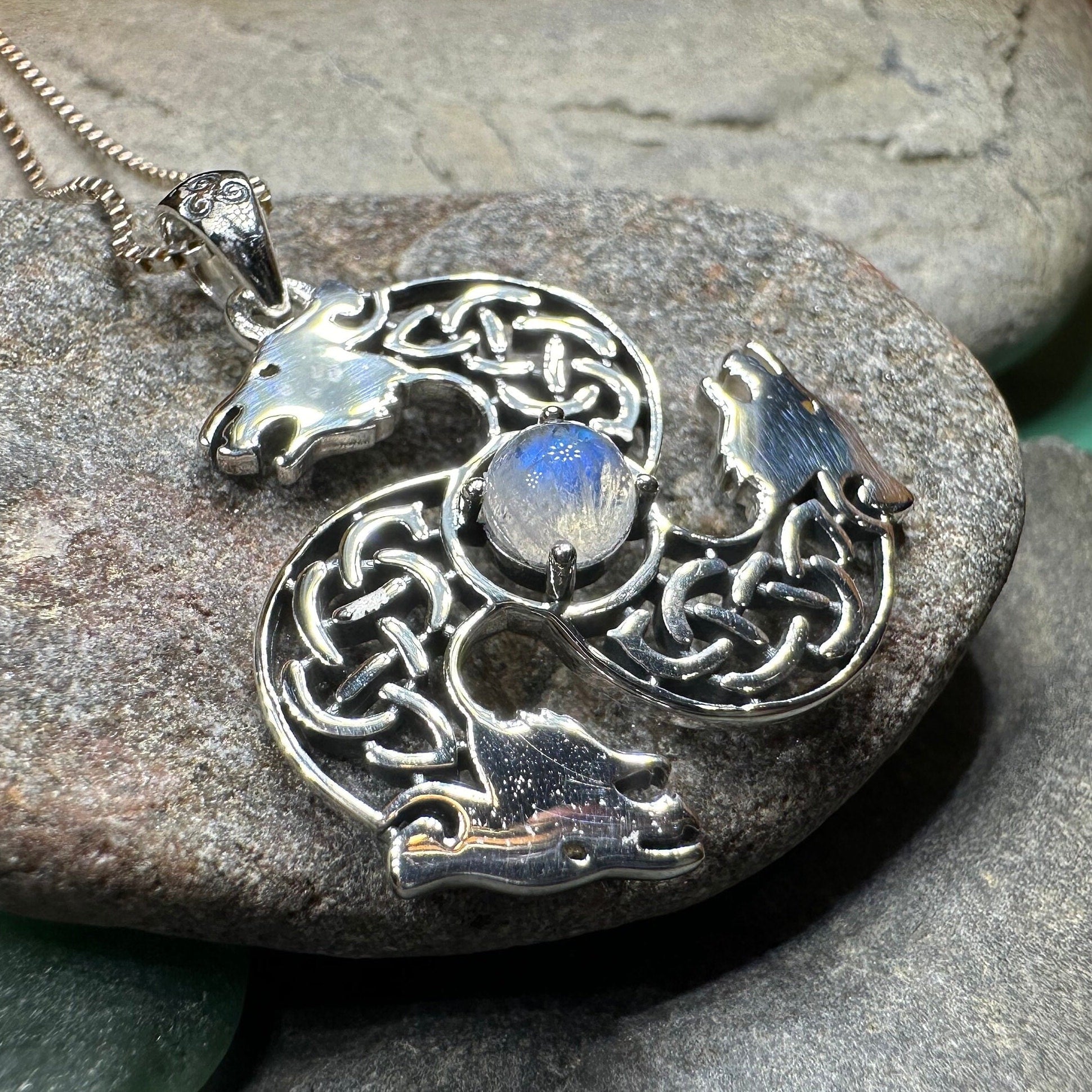 Celtic Bear Triple Spiral Necklace