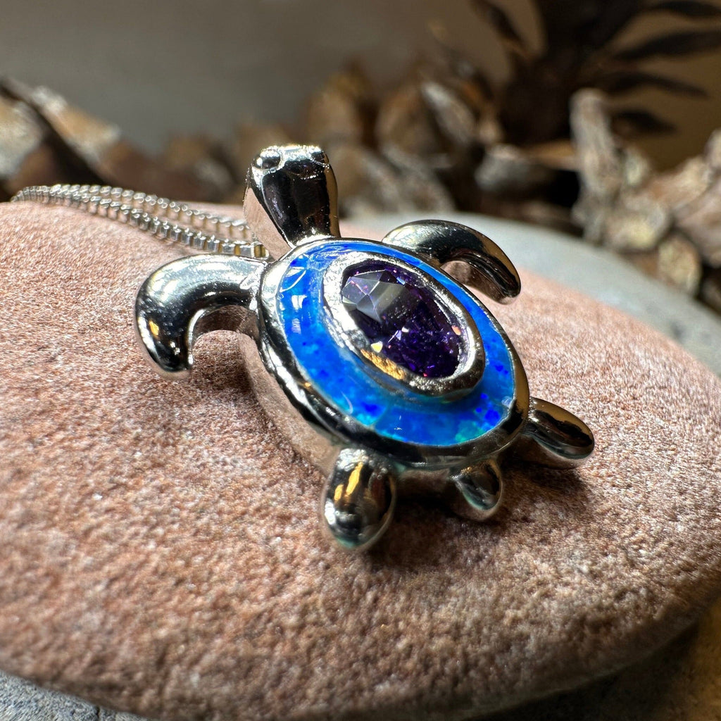 Deep Blue Opal Turtle Necklace