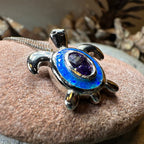 Deep Blue Opal Turtle Necklace