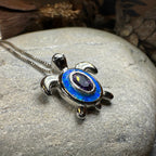 Deep Blue Opal Turtle Necklace