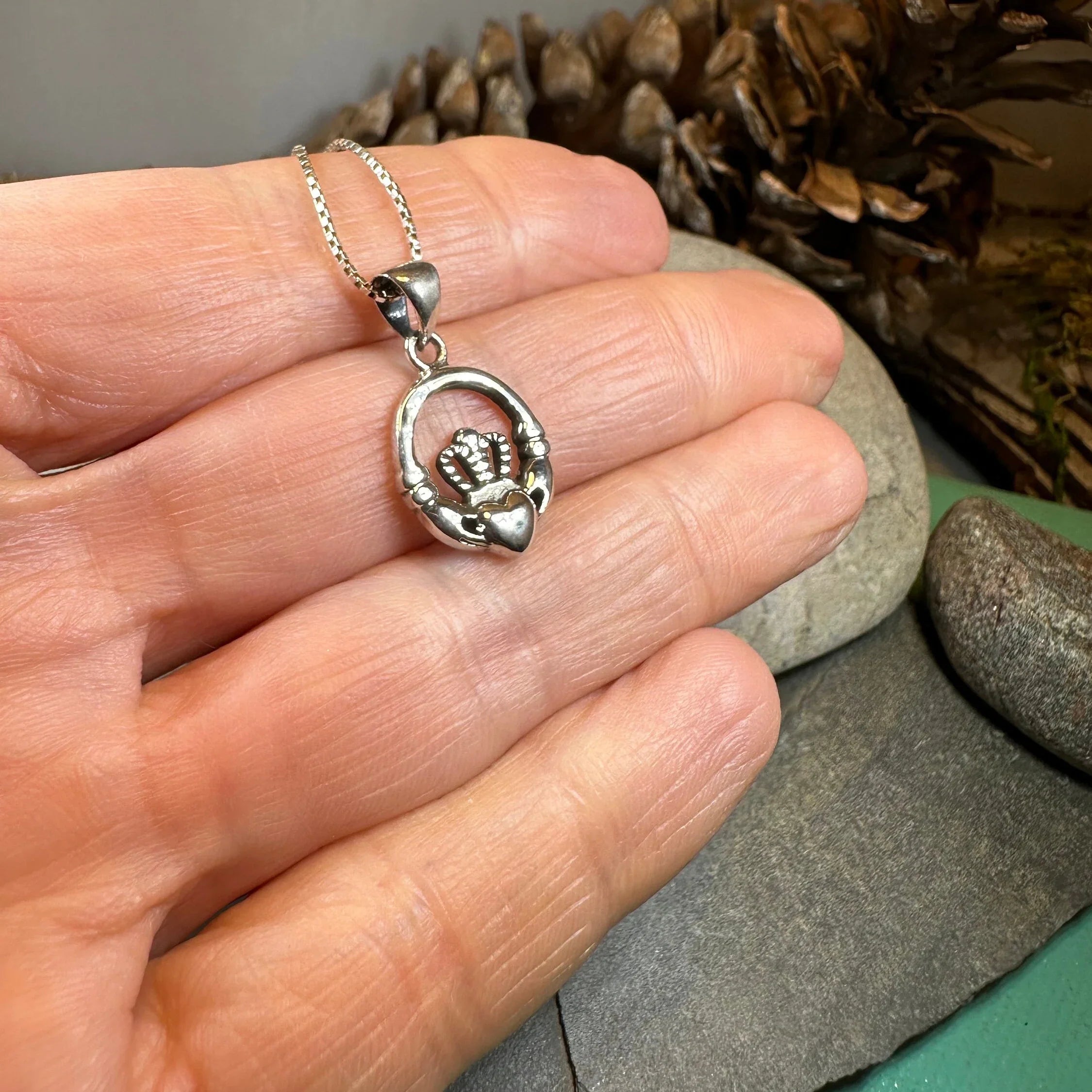 Petite Claddagh Silver Necklace