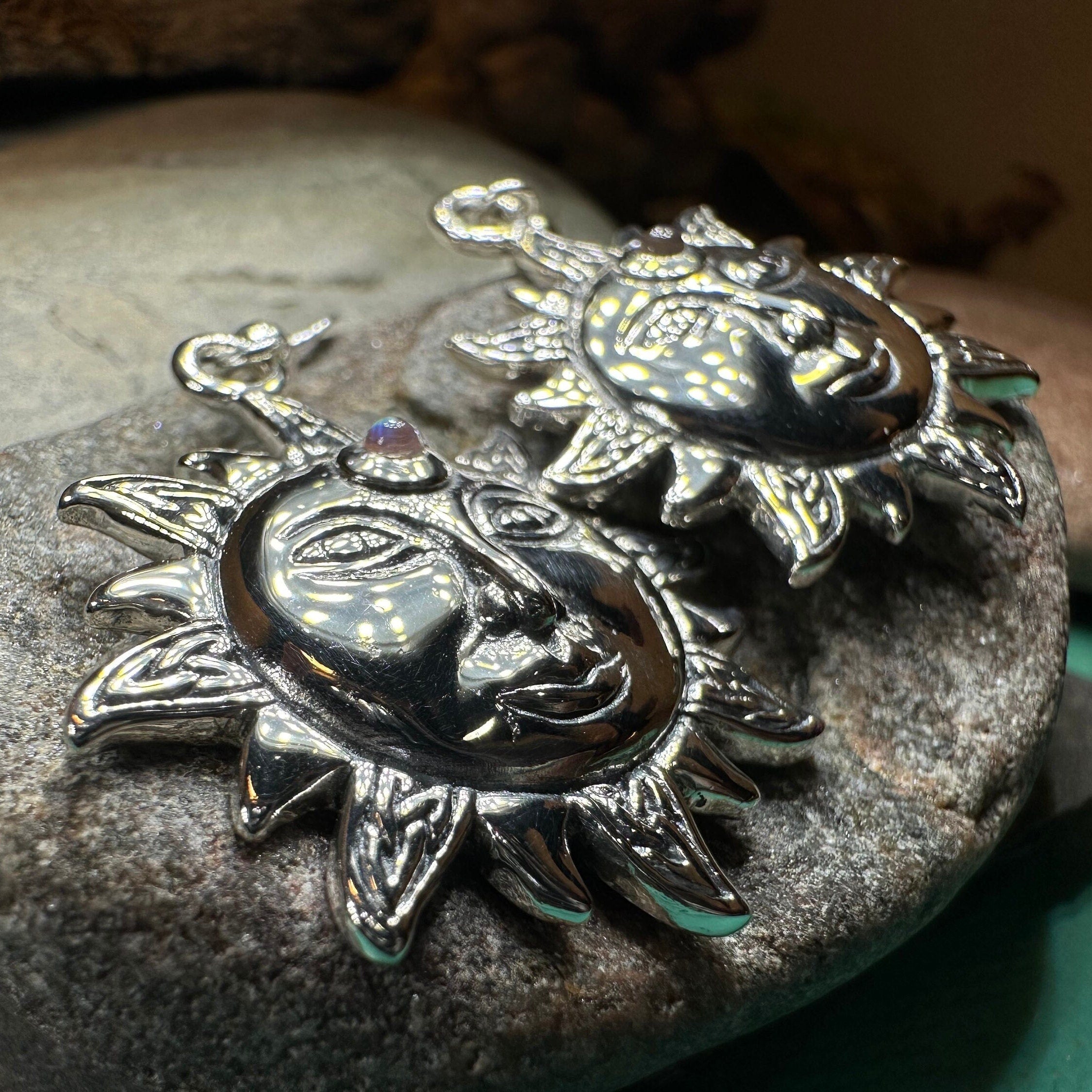 Celtic Skies Sun Moonstone Earrings