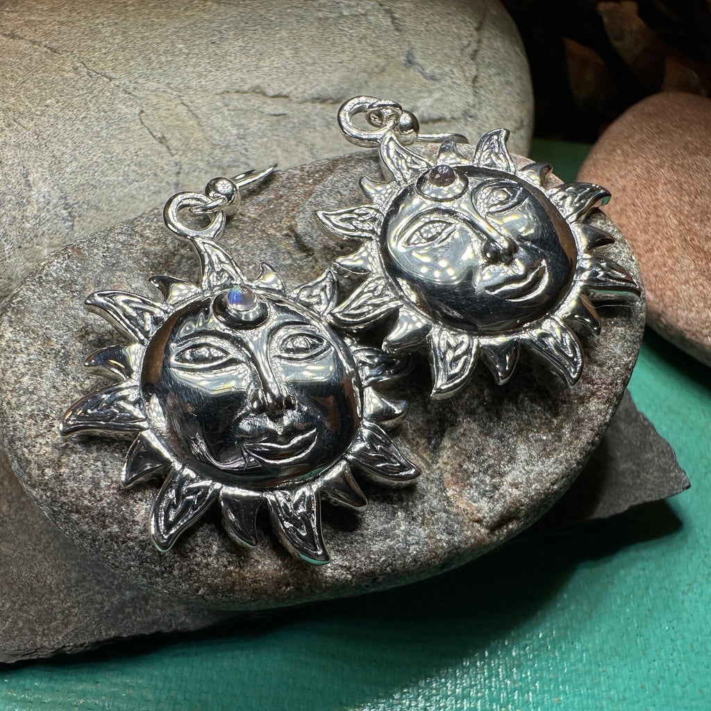 Celtic Skies Sun Moonstone Earrings