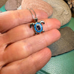 Deep Blue Opal Turtle Necklace