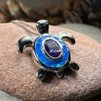 Deep Blue Opal Turtle Necklace