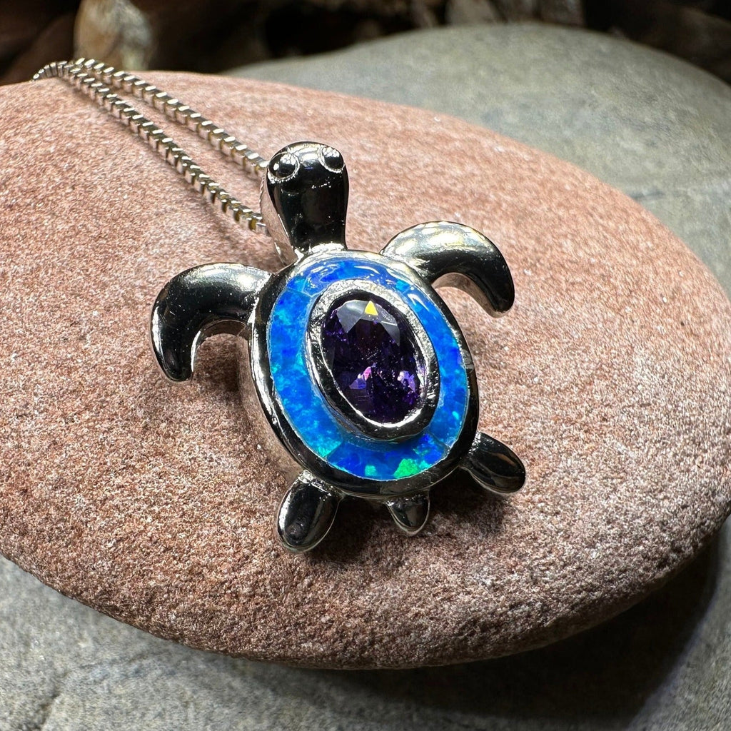 Deep Blue Opal Turtle Necklace
