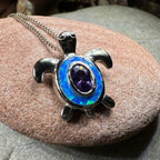 Deep Blue Opal Turtle Necklace