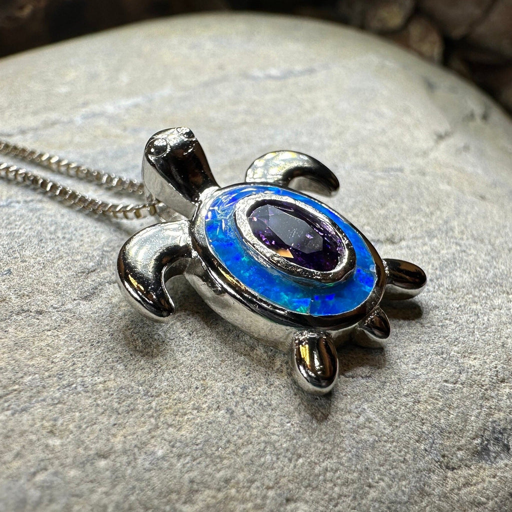 Deep Blue Opal Turtle Necklace