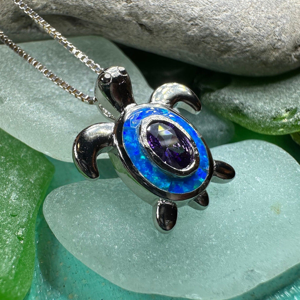 Deep Blue Opal Turtle Necklace