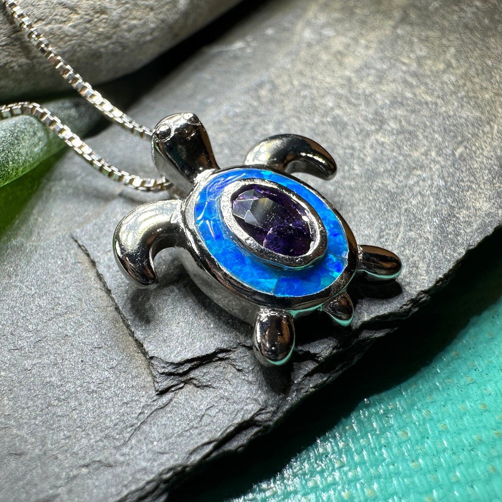 Deep Blue Opal Turtle Necklace