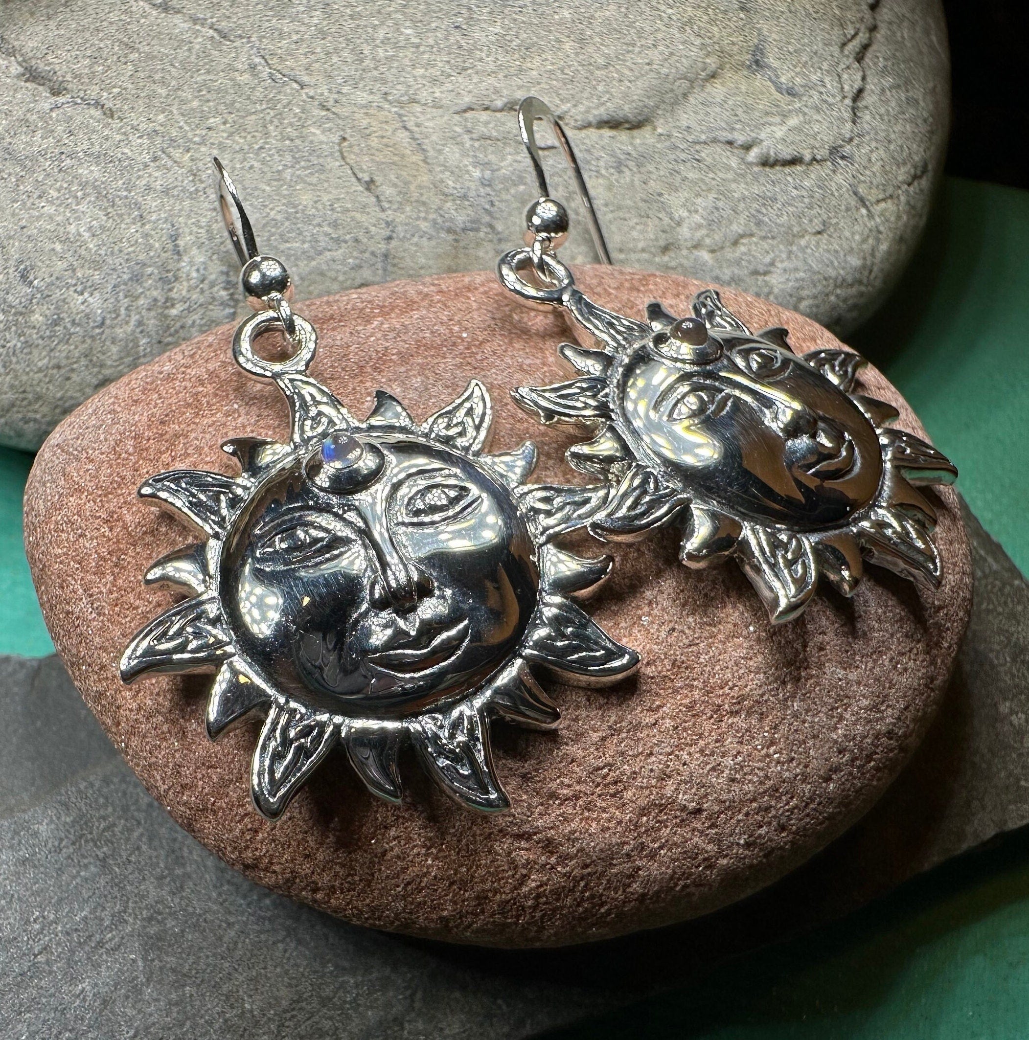 Celtic Skies Sun Moonstone Earrings