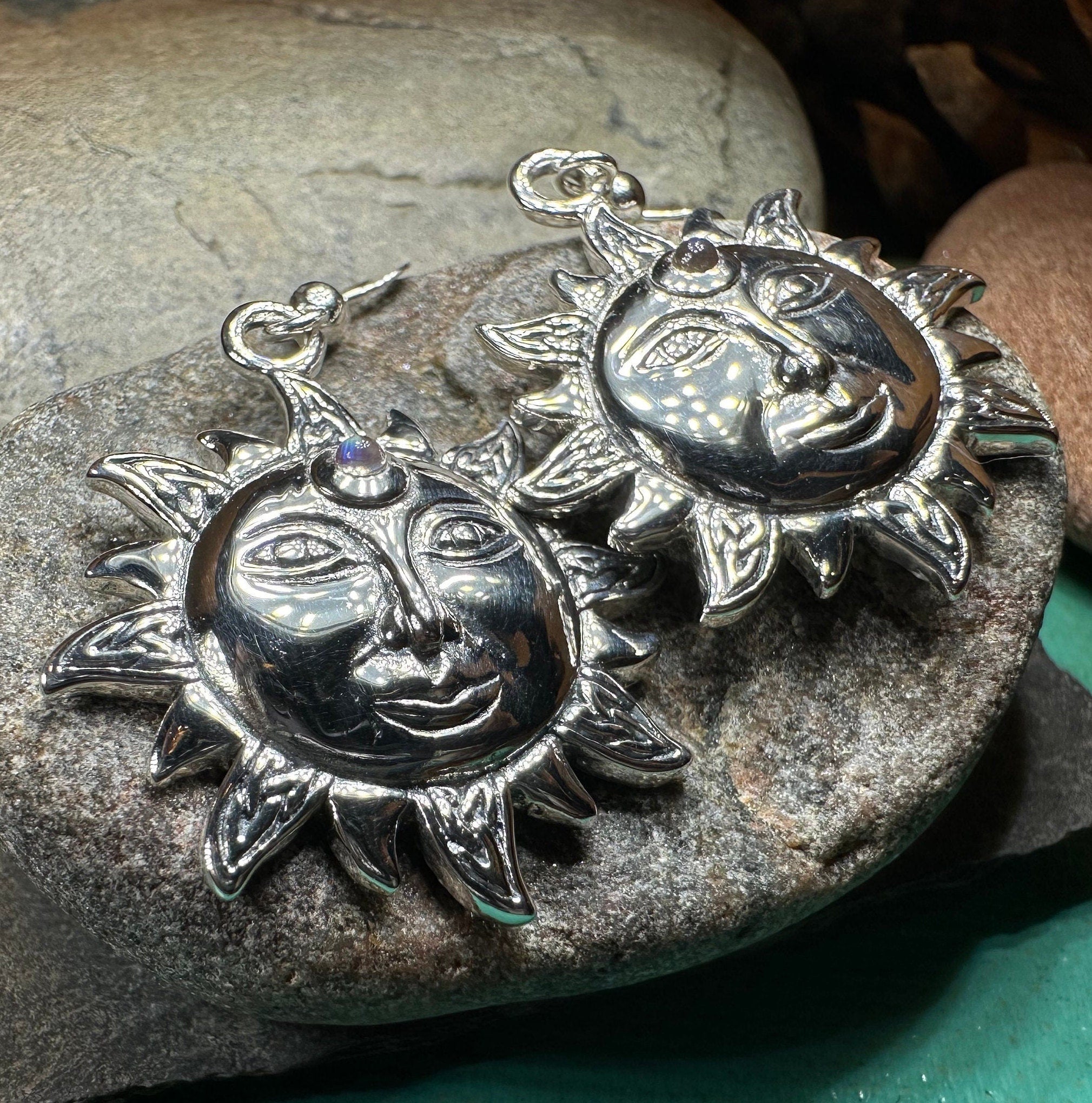 Celtic Skies Sun Moonstone Earrings