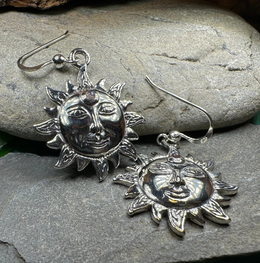Celtic Skies Sun Moonstone Earrings