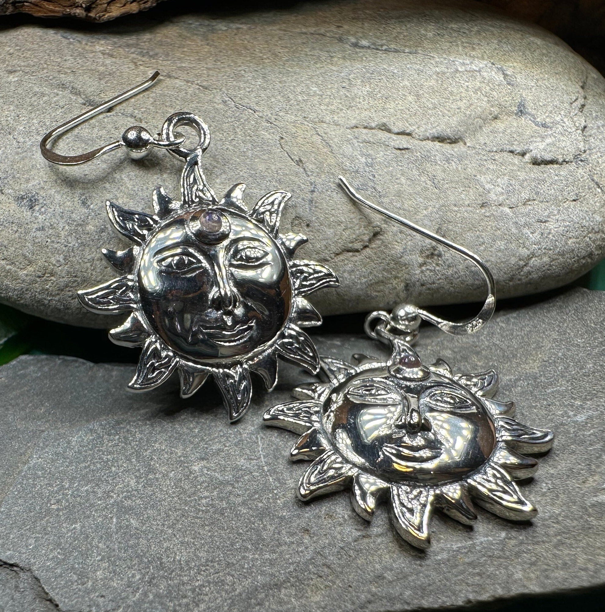 Celtic Skies Sun Moonstone Earrings