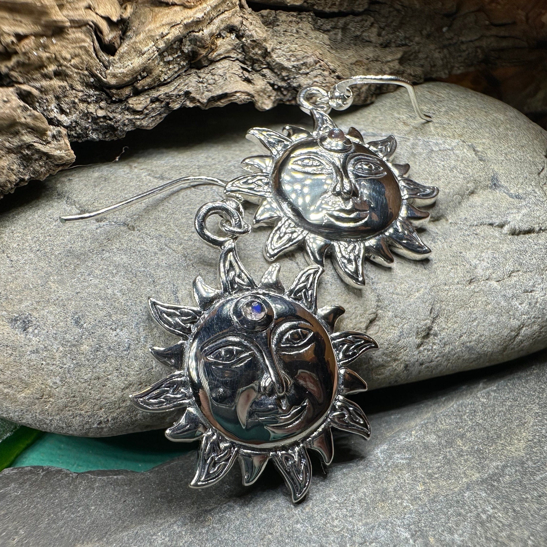 Celtic Skies Sun Moonstone Earrings