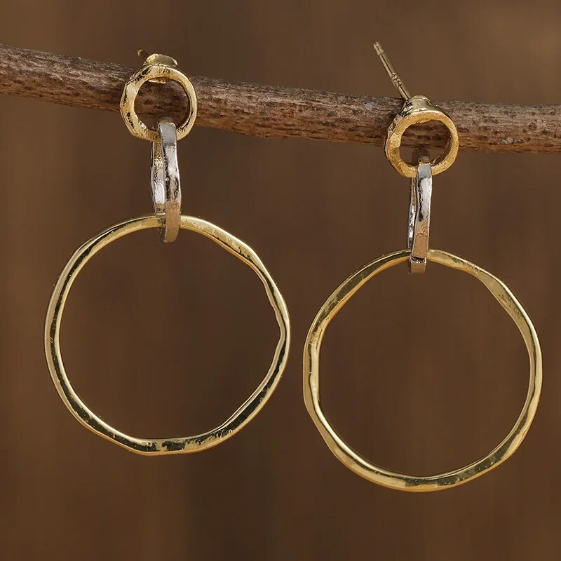 Vintage Golden & Silvered Hoop Earrings