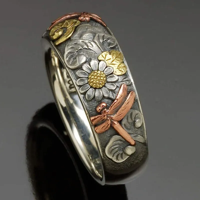 Vintage Nature Flower Silver Ring