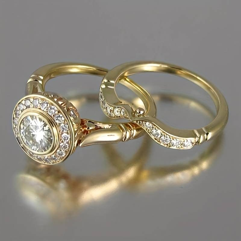 Timeless Elegance: Gold & Zirconia Ring Set