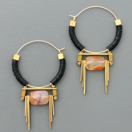 Vintage Orange Stone Gold Earrings
