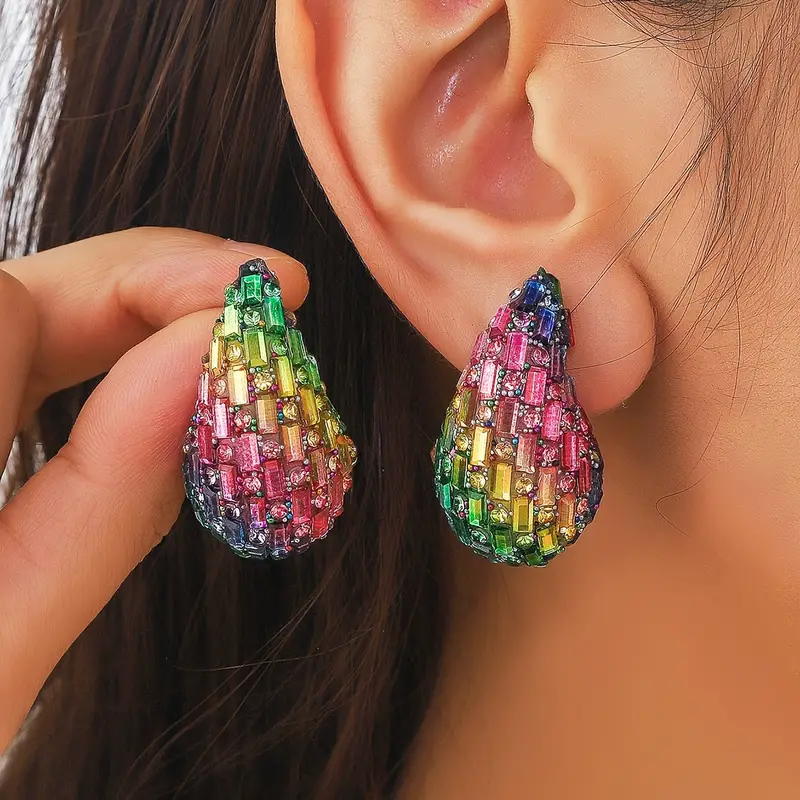 Vintage Colorful Crystals Drop Earrings
