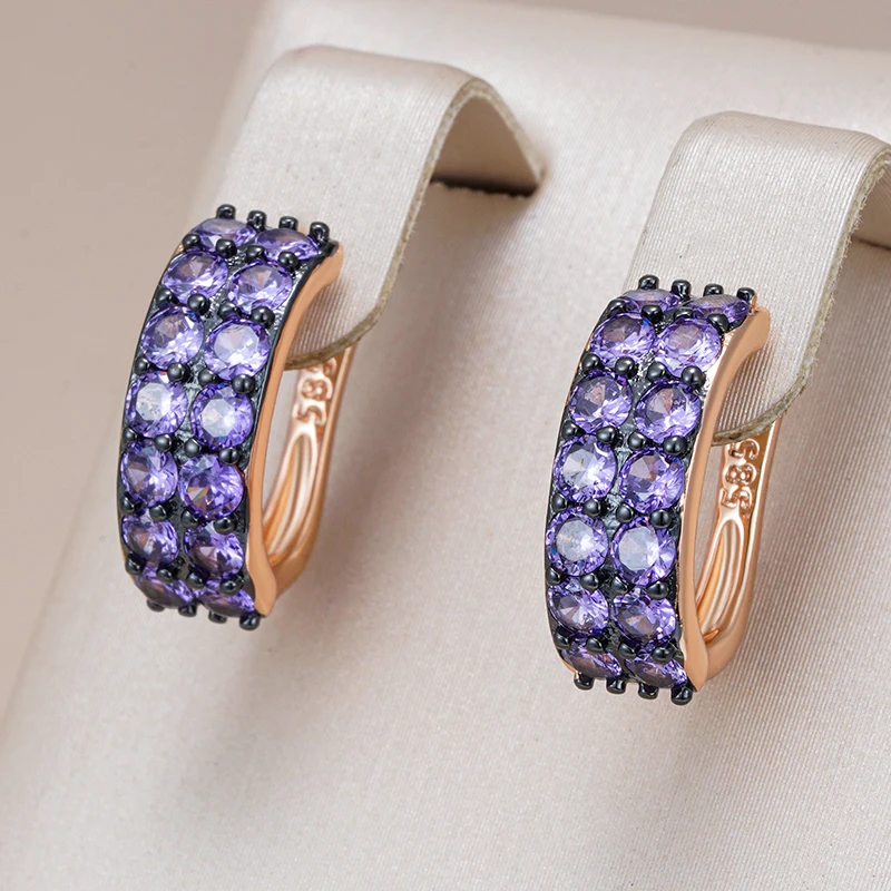 Elegant Purple Crystals Hoop Earrings
