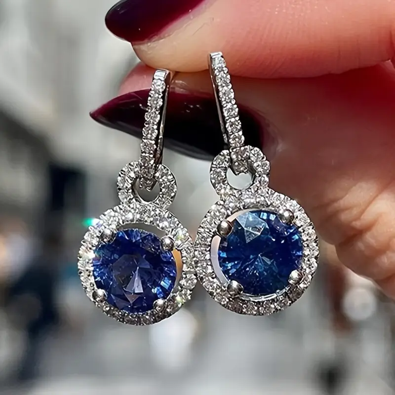 Rounded Bright Blue Silver Earrings