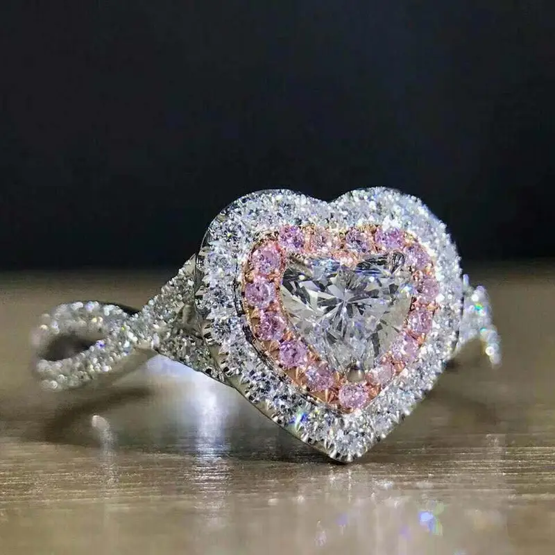 Pink Heart Sparkling Silver Ring