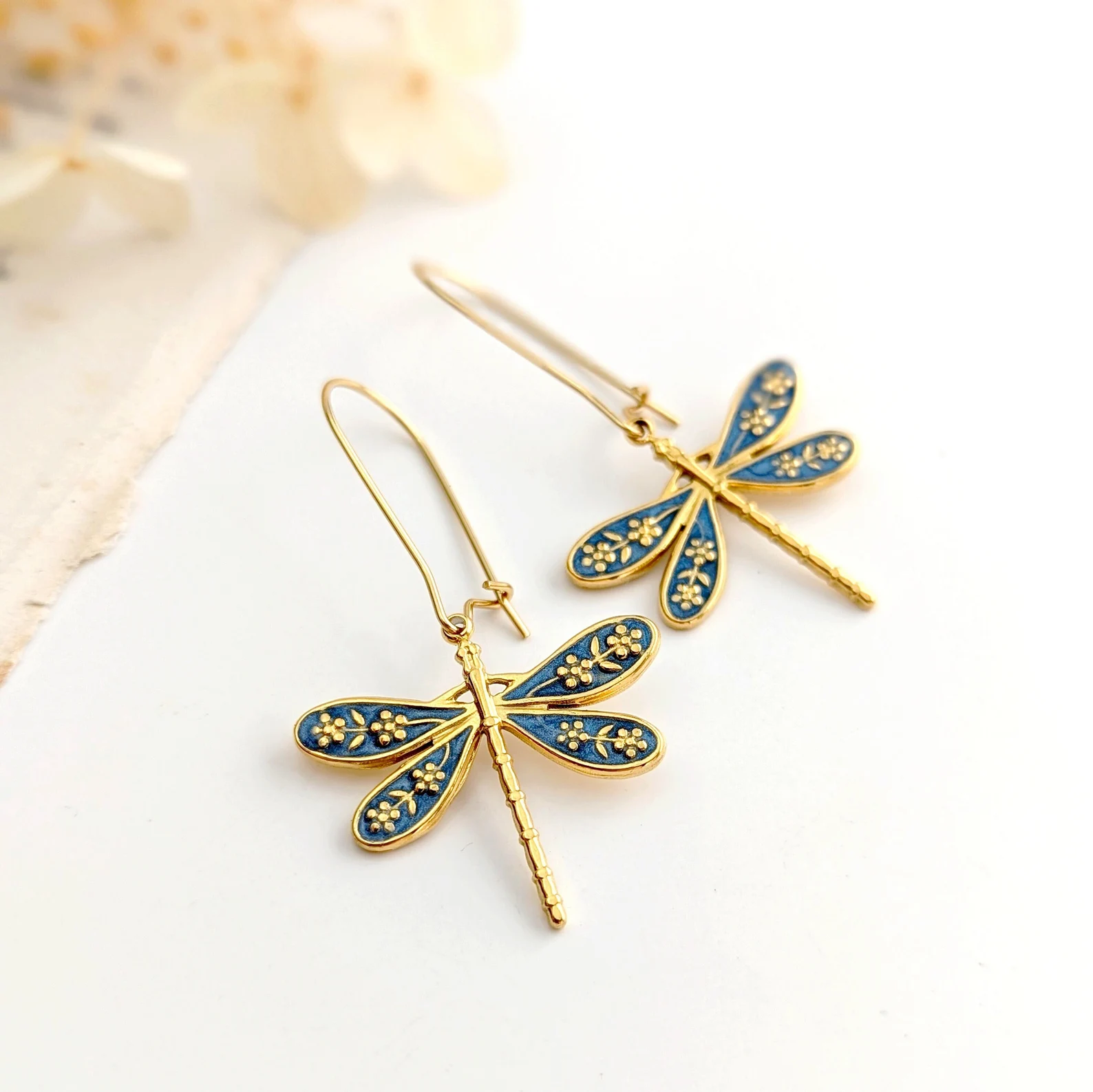 Dragonfly Enamel Gold Earrings
