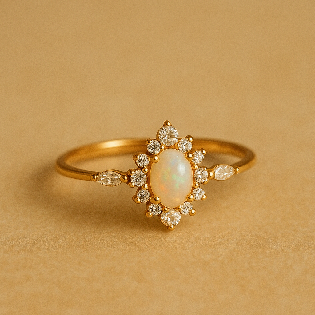 White Opal Exquisite Gold Ring