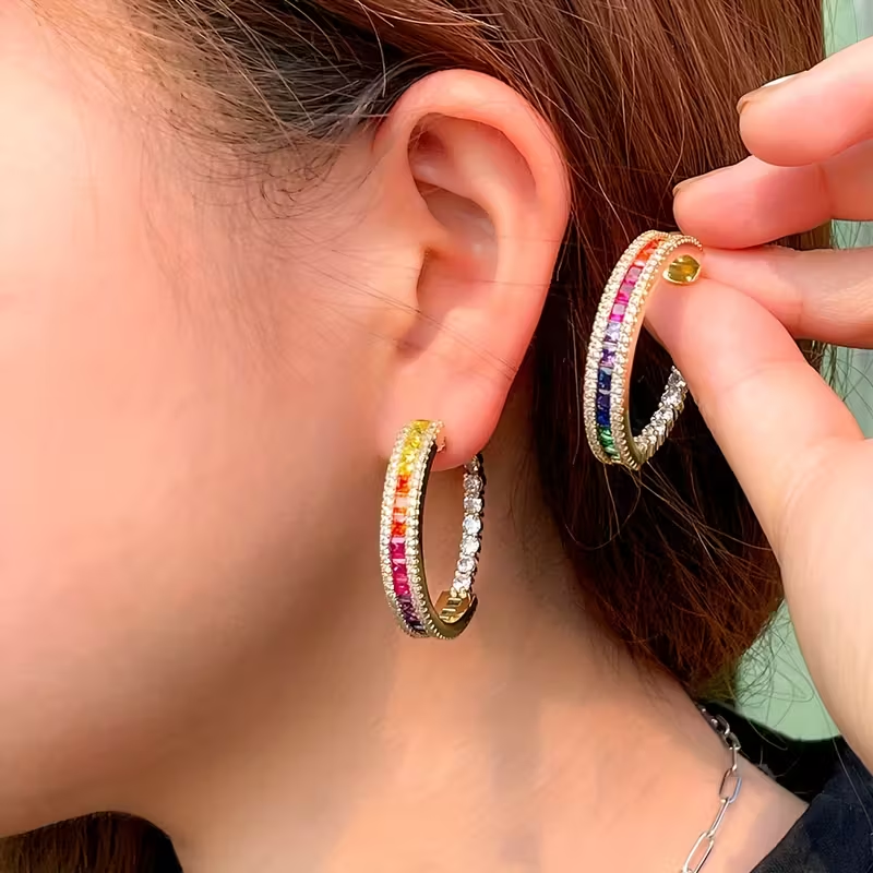 Rainbow Gold Hoop Earrings