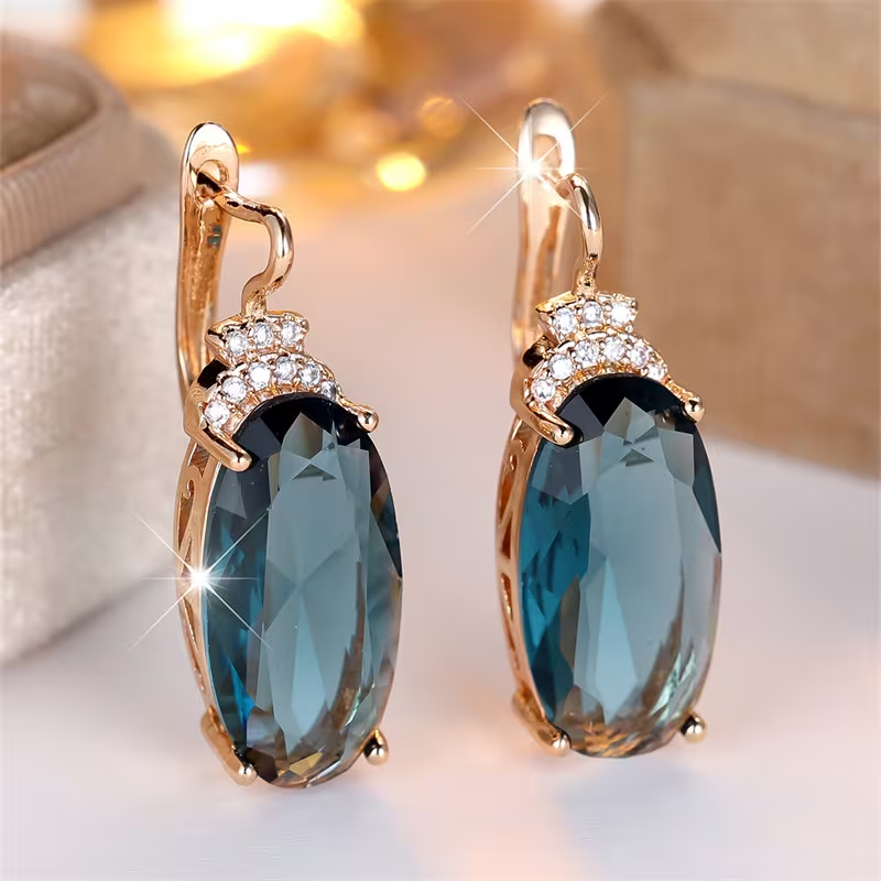 Elegant Blue Oval Rounded Earrings
