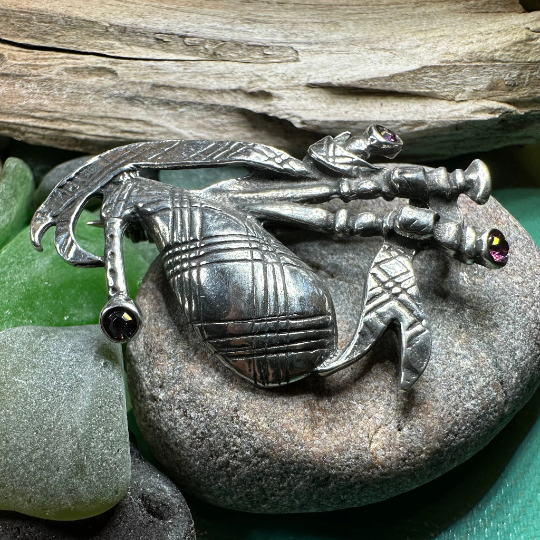 Bagpipes Crystal Brooch
