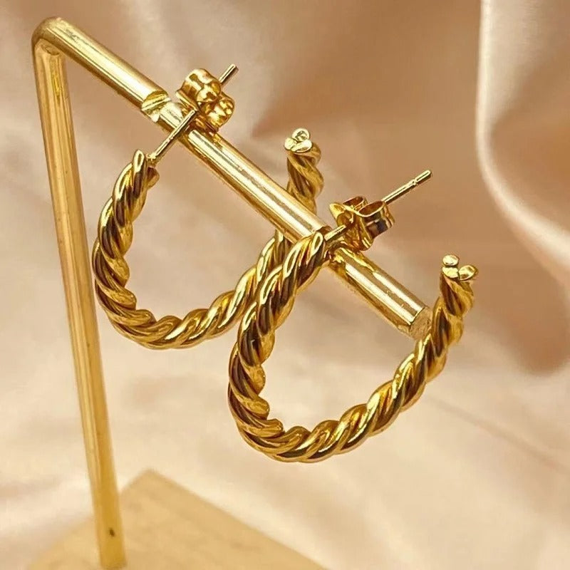 Classic Twist Gold Rope Hoop Earrings