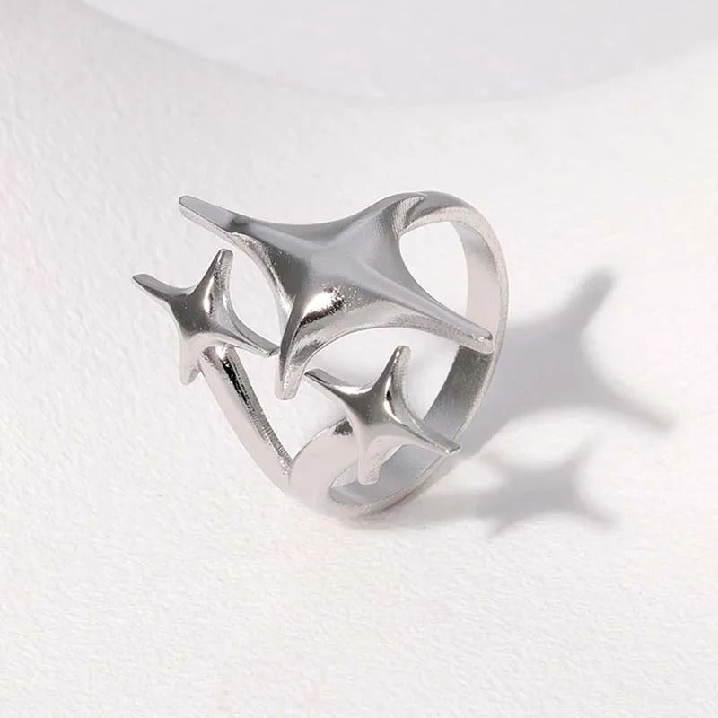 Silver Triple-Star Shaped Adjustable Ring