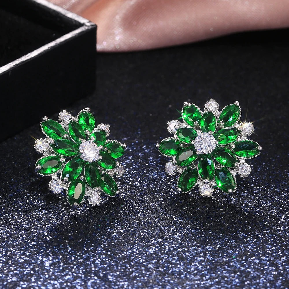 Vintage Green Flower Crystal Earrings