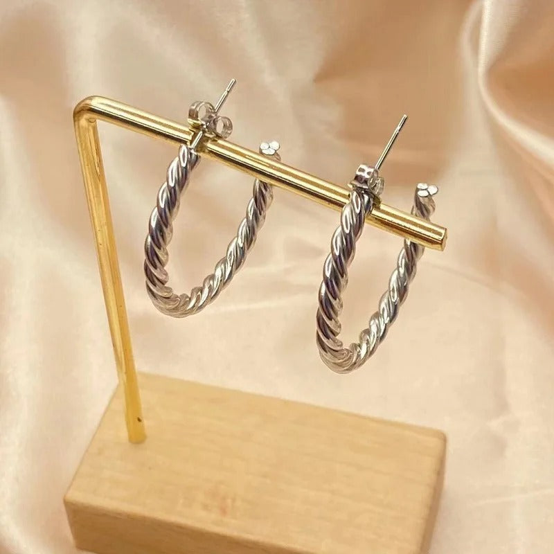 Vintage Twisted Silver Hoop Earrings