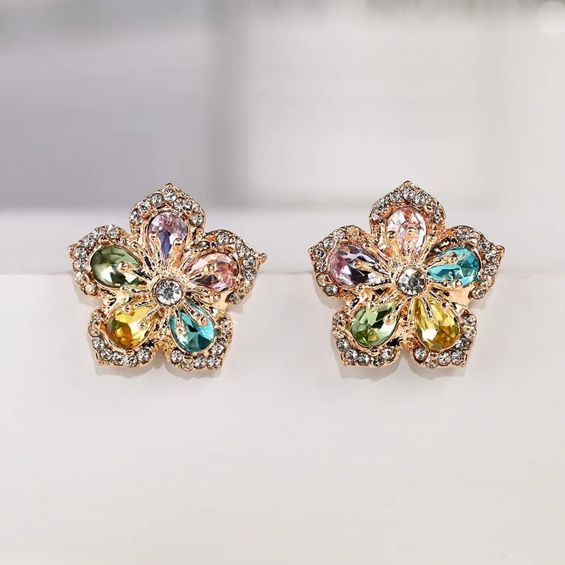 Vintage Multicolor Crystal Flower Earrings