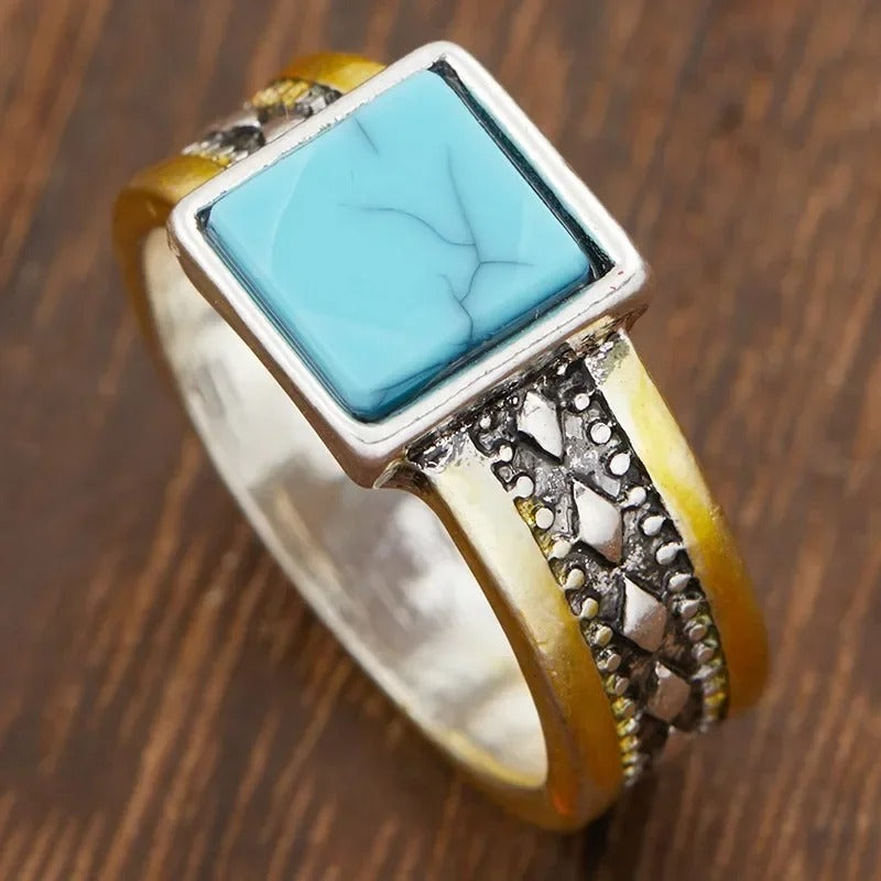 Vintage Silver Engraved Blue Stone Ring