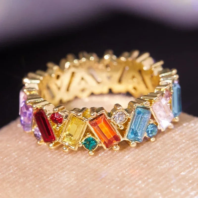 Vintage Gold Rainbow Gemstone Ring